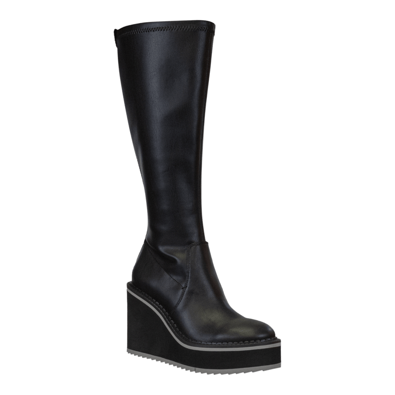 Apex Wedge Knee High Boots - Black