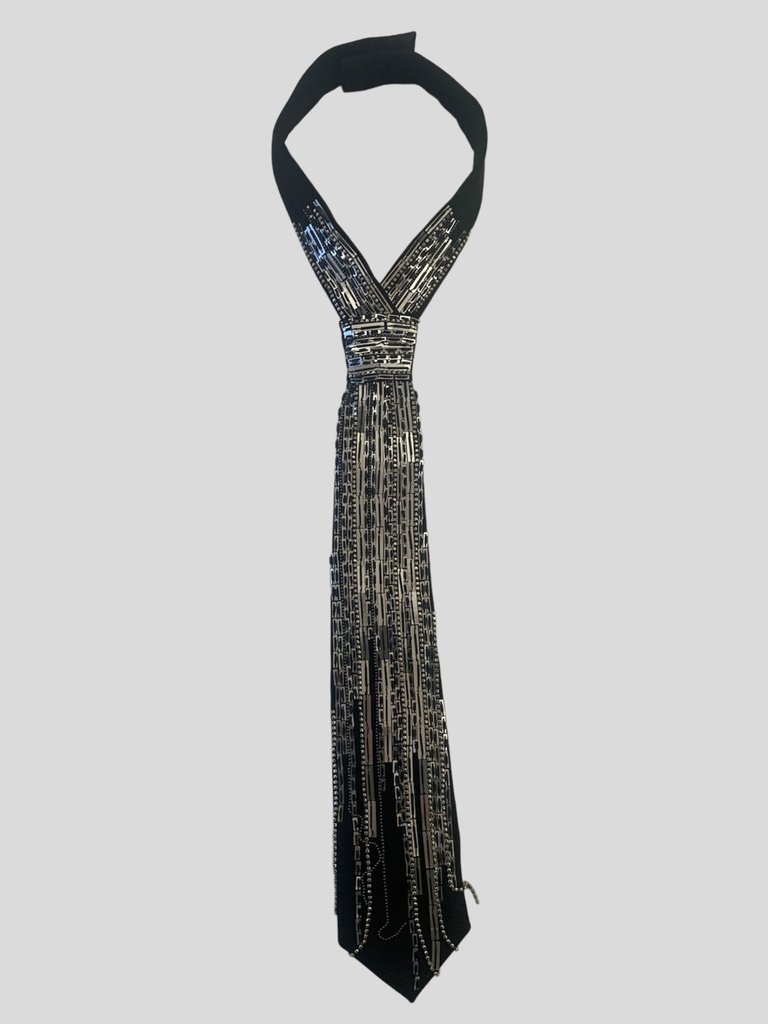 Antique Silver Fringe Classic Necktie - Black-multi