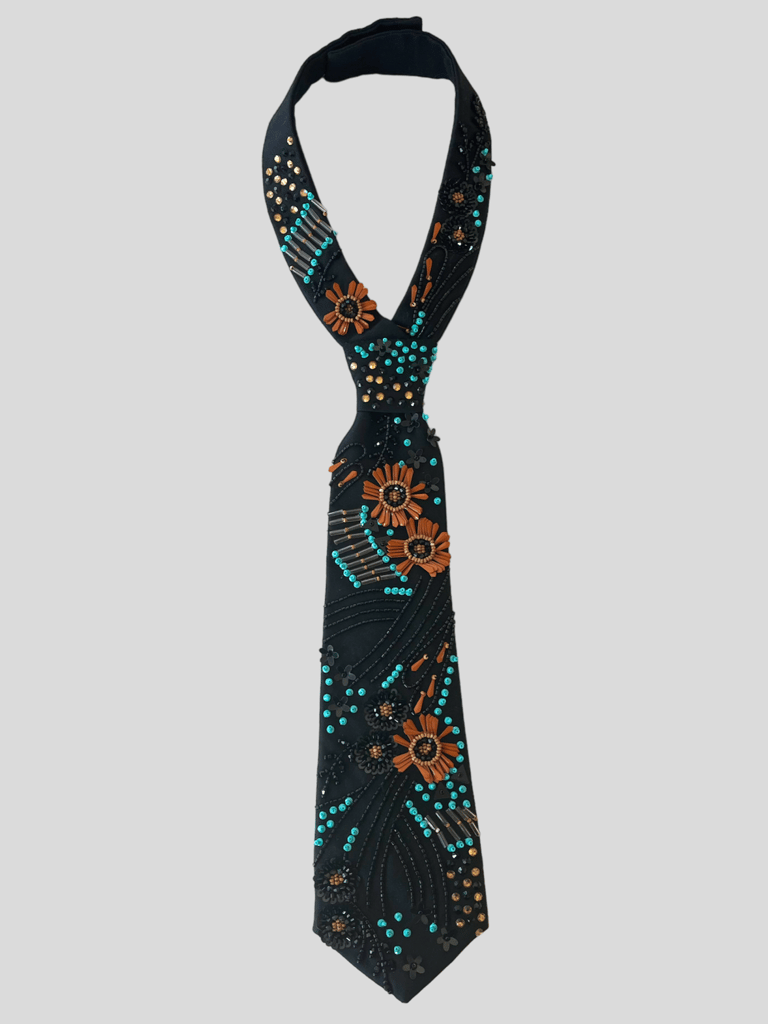 Floral Mosaic Petite Necktie - Black Mosaic Beading