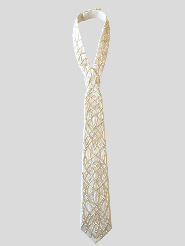 Ivory Pearl Classic Necktie - Off-White Pearl Embroidery