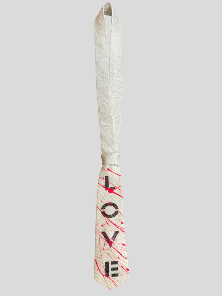One Of A Kind: Nandanie X Hypnotiq Painted Lurex Plunge Necktie - Ivory