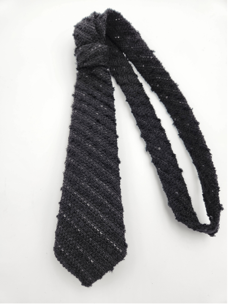 Textured Sequin Plunge Necktie - Black