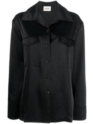 Justina Satin Long-Sleeve Shirt In Black
