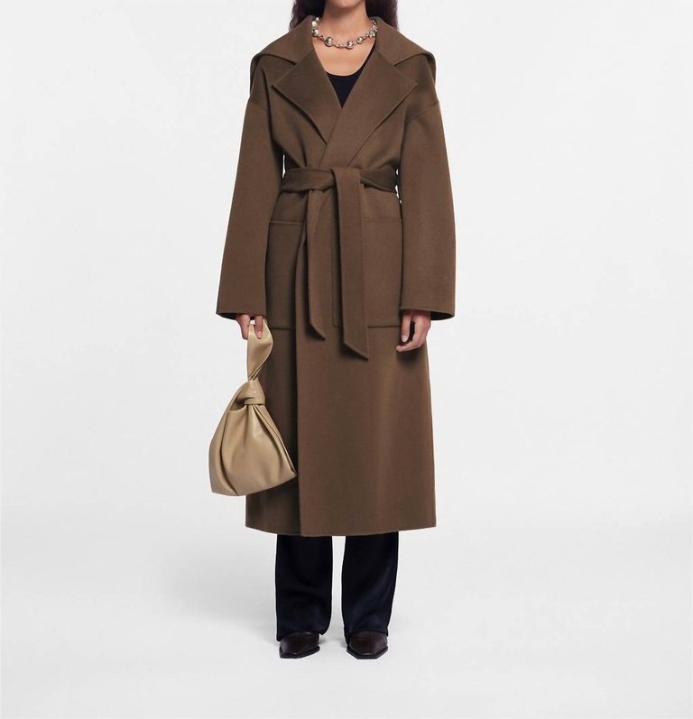 Ruta Oversized Trench Coat With Shawl In Clay Brown - Clay Brown