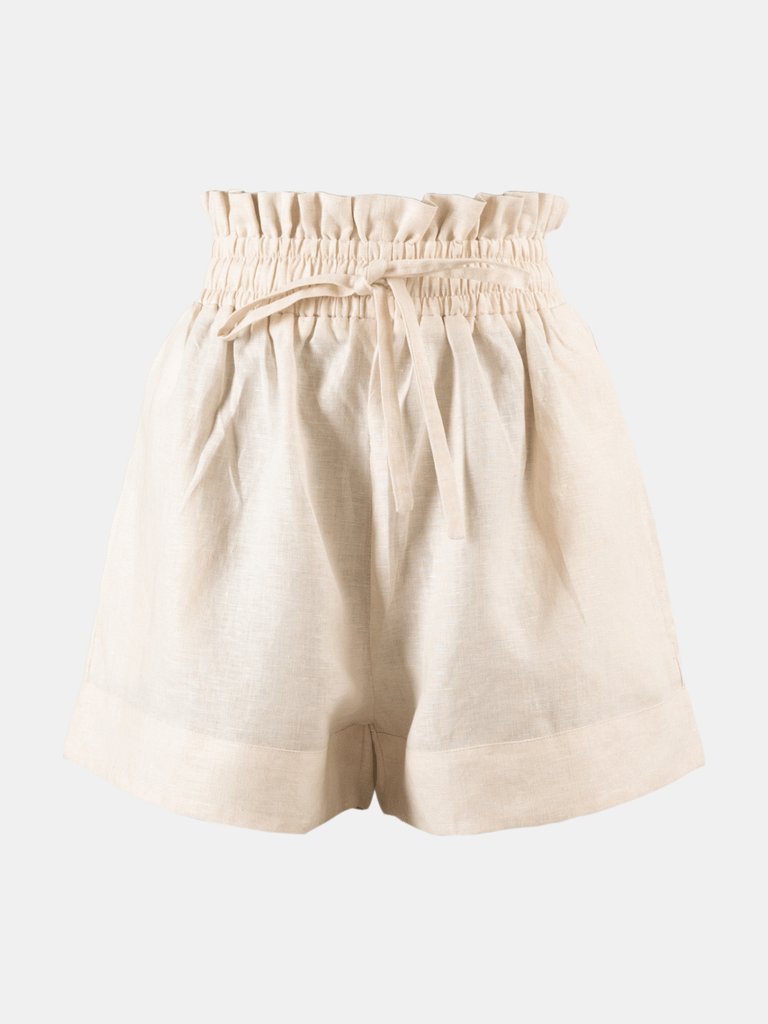 Kep Linen Lounge Short in Tan - Tan Linen