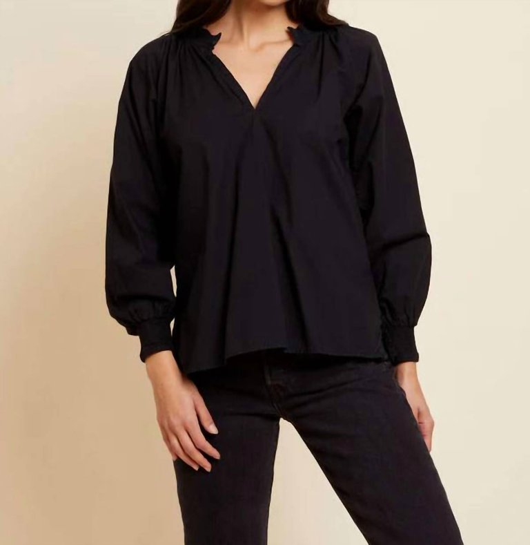 Estelle Peasant Blouse In Jet Black