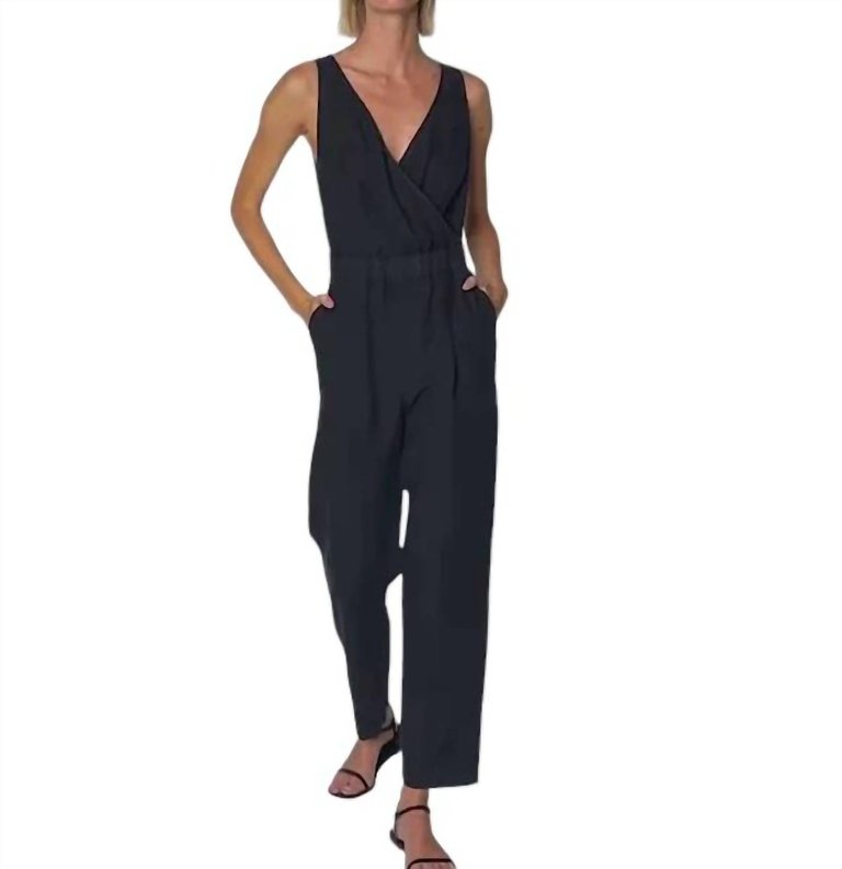 Kiara V Neck Jumpsuit In Jet Black - Jet Black