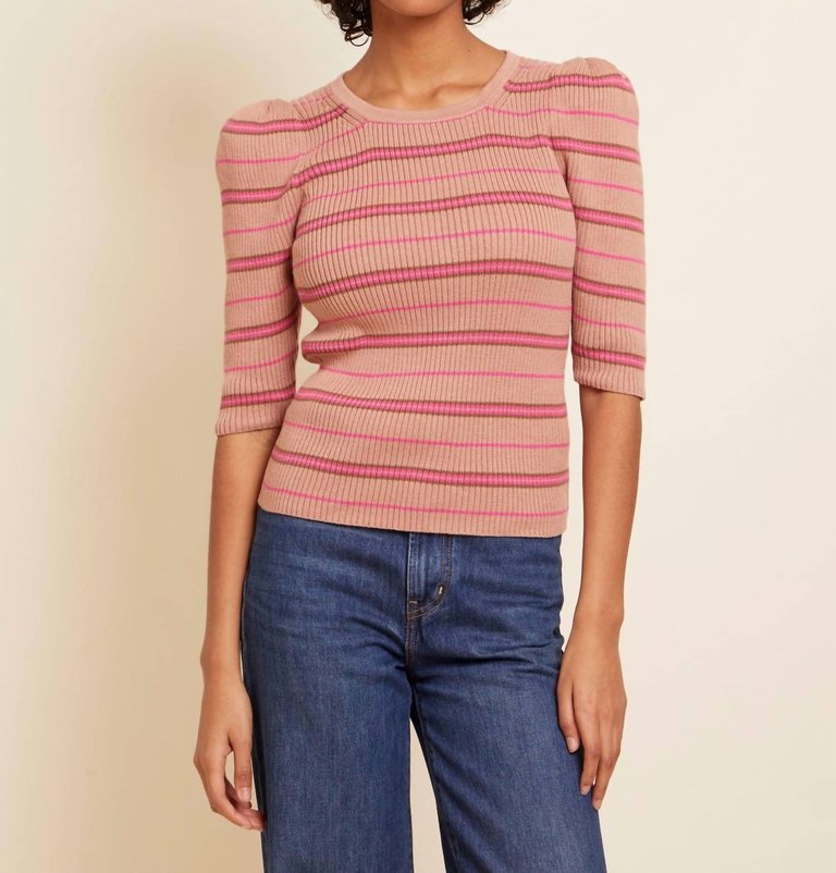 Sarah Slim Crew Neck Top In Bisou Stripe - Bisou Stripe