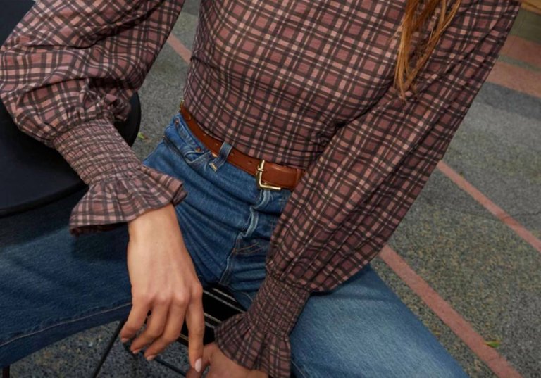 Smocked Neck Top In Tartan Plaid