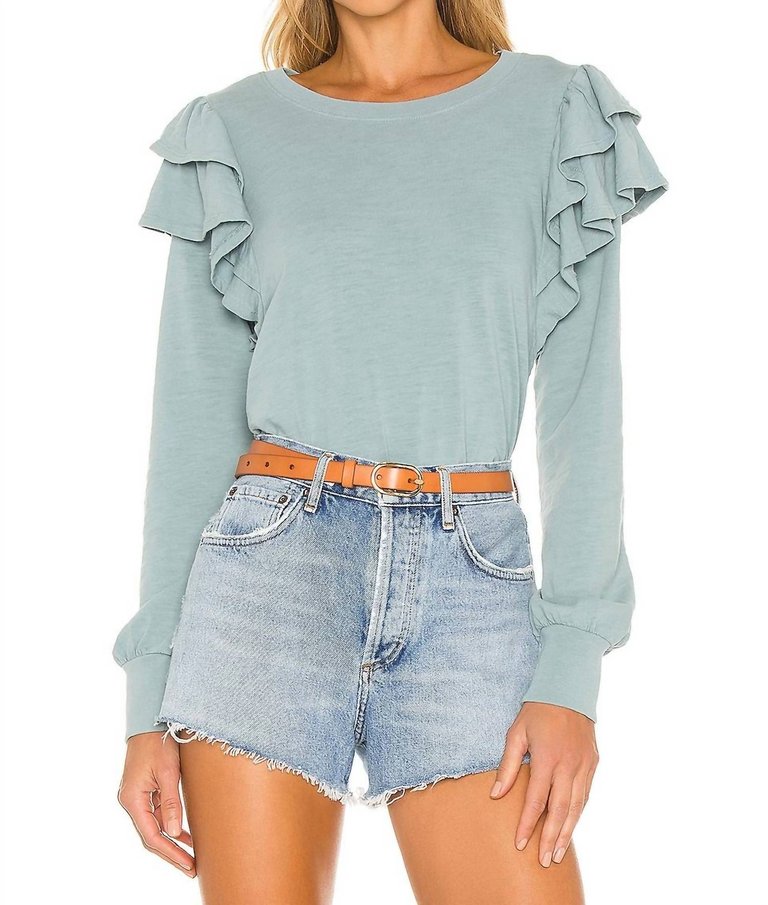 Xenia Ruffle Sleeve Tee In Light Blue - Light Blue