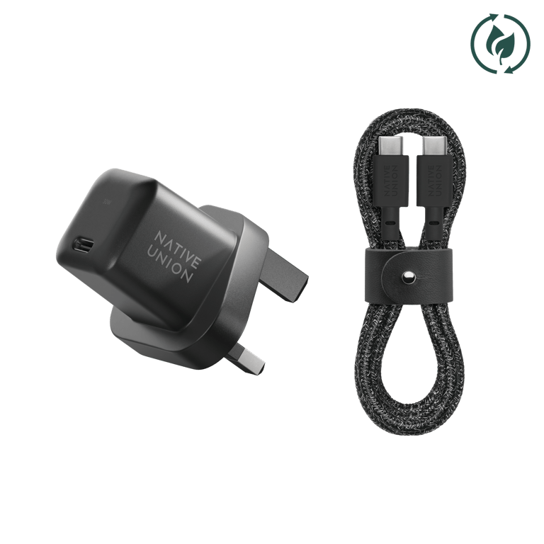 Fast Gan Charger PD 30W With USB-C Cable - Black