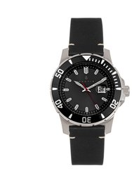 Nautis Diver Pro 200 Leather-Band Watch w/Date - Black