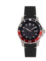 Nautis Diver Pro 200 Leather-Band Watch w/Date - Black & Red