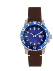 Nautis Diver Pro 200 Leather-Band Watch w/Date - Blue