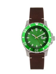 Nautis Diver Pro 200 Leather-Band Watch w/Date - Green