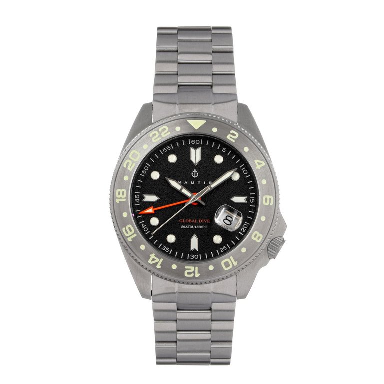 Nautis Global Dive Watch w/Date - Bracelet - Black