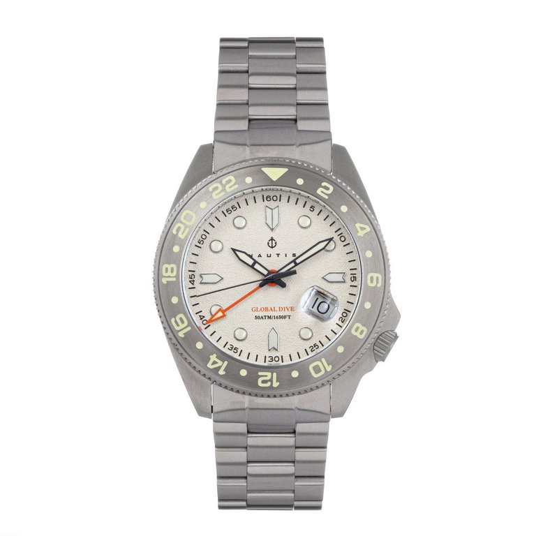 Nautis Global Dive Watch w/Date - Bracelet - White