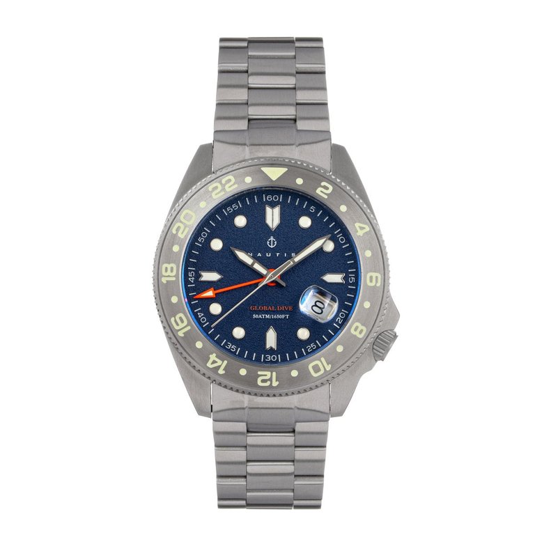 Nautis Global Dive Watch w/Date - Bracelet - Navy