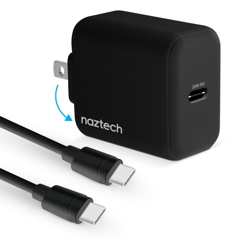 20W PD Wall Charger + USB-C To USB-C 4ft Cable - Black