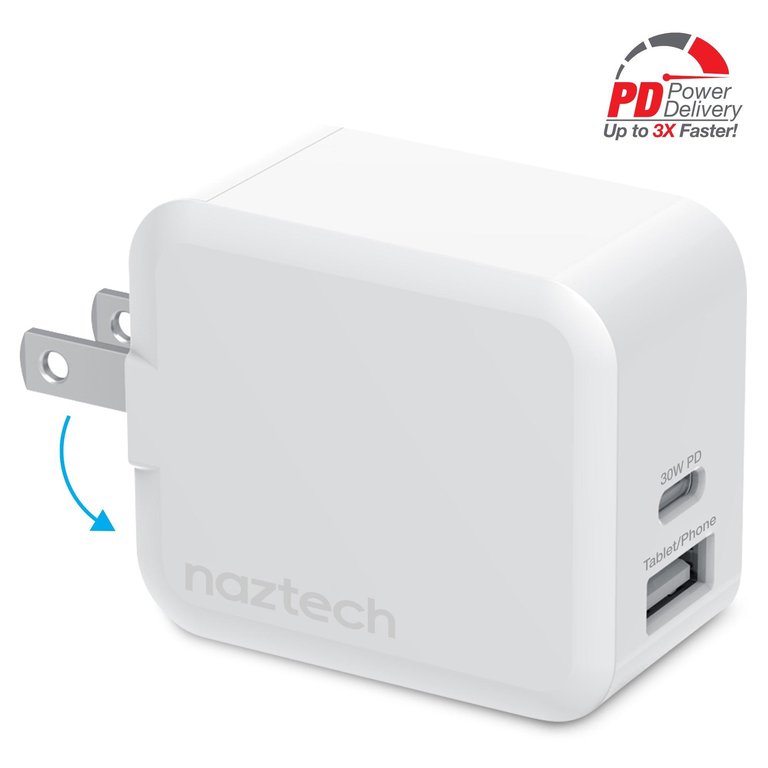 30W USB-C PD Dual Output Fast Wall Charger - White - White