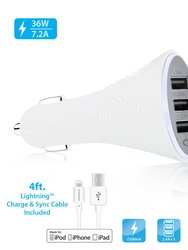 Turbo T3 MFi Lightning 7.2A Vehicle Charger White
