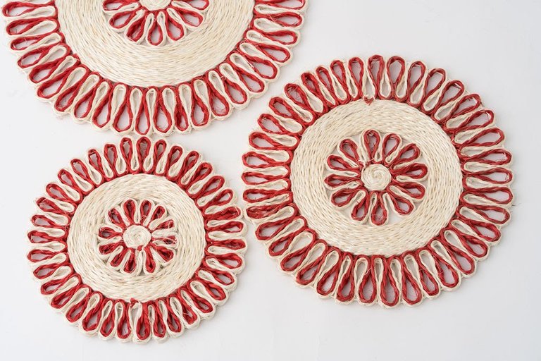 Handwoven Seagrass Placemat | Trivet | Red | 10"