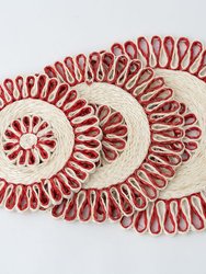 Handwoven Seagrass Placemat | Trivet | Red | 16" - Red