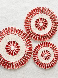 Handwoven Seagrass Placemat | Trivet | Red | 8" - Red