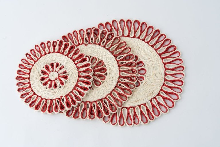Handwoven Seagrass Placemat | Trivet - Red