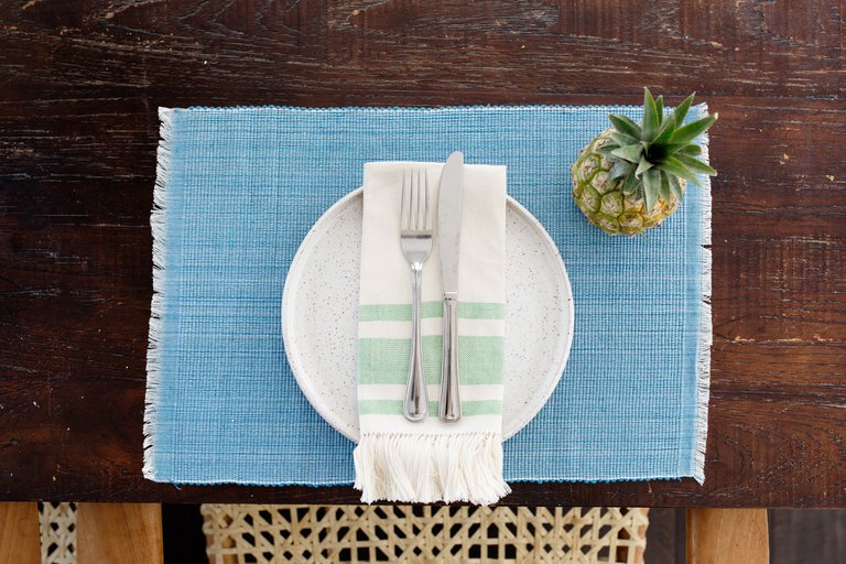 Woven Cotton Dining Placemat - Pastel Blue