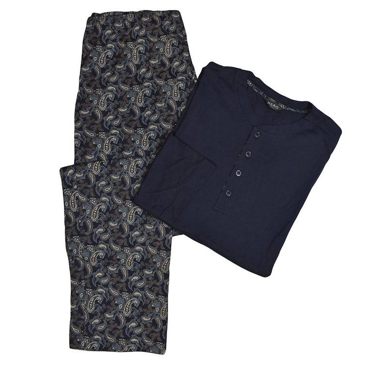 Men's Paisley Cotton Pajama Set In Navy - Navy