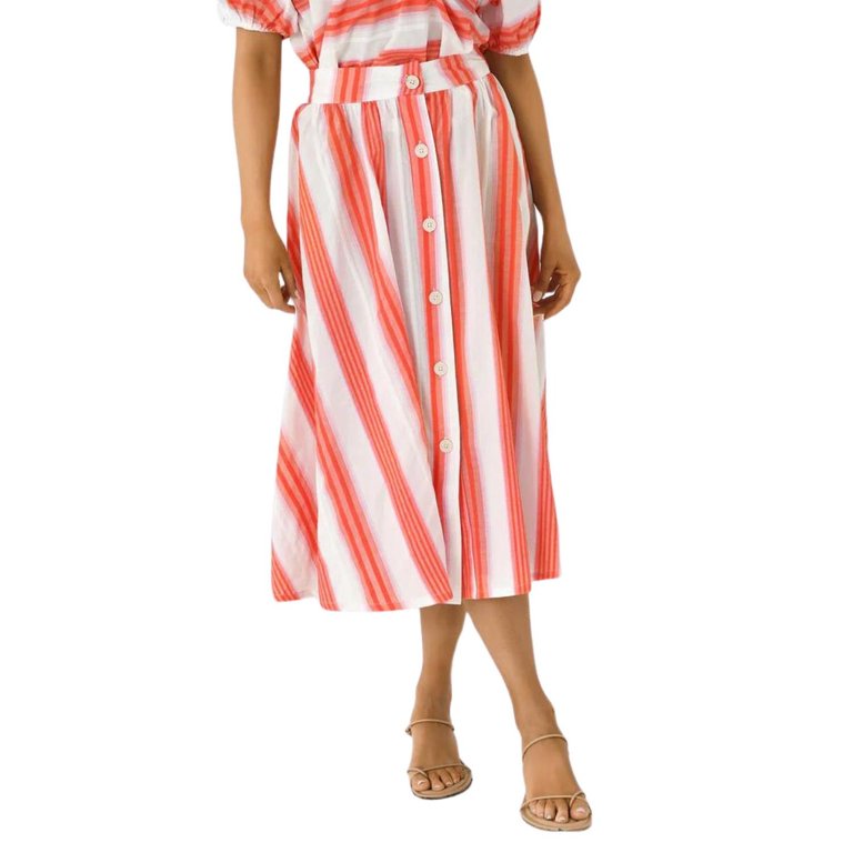 Button Down Skirt In Pink And Orange Stripe - Pink And Orange Stripe