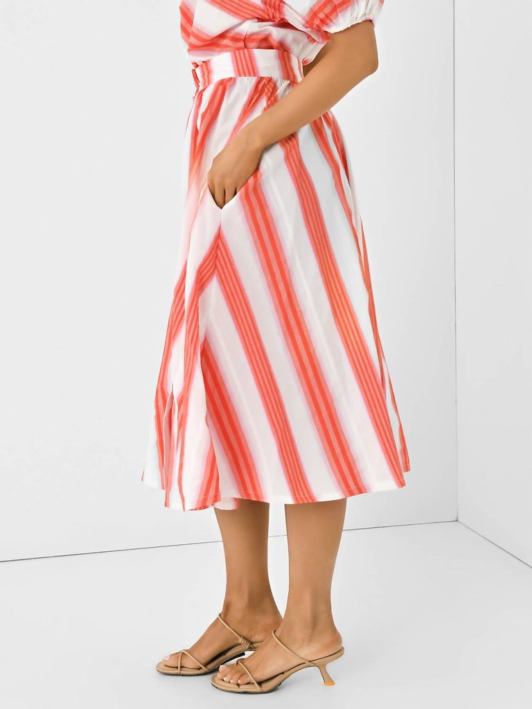 Button-Down Skirt In Pink/Orange Stripe