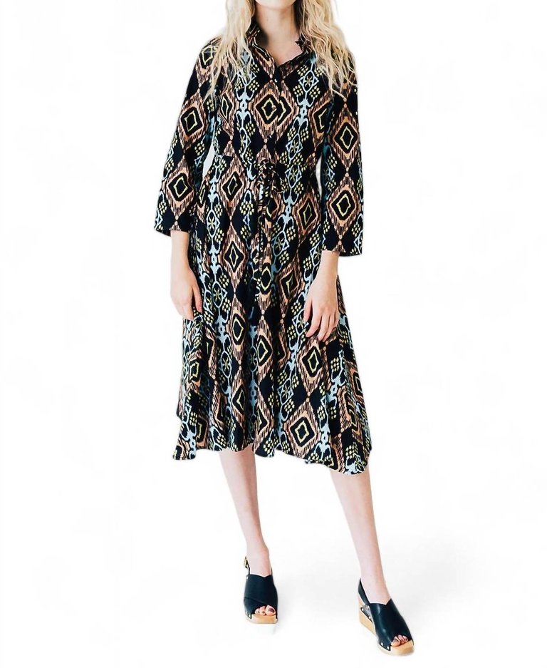 Kelli Dress In Black Ikat - Black Ikat