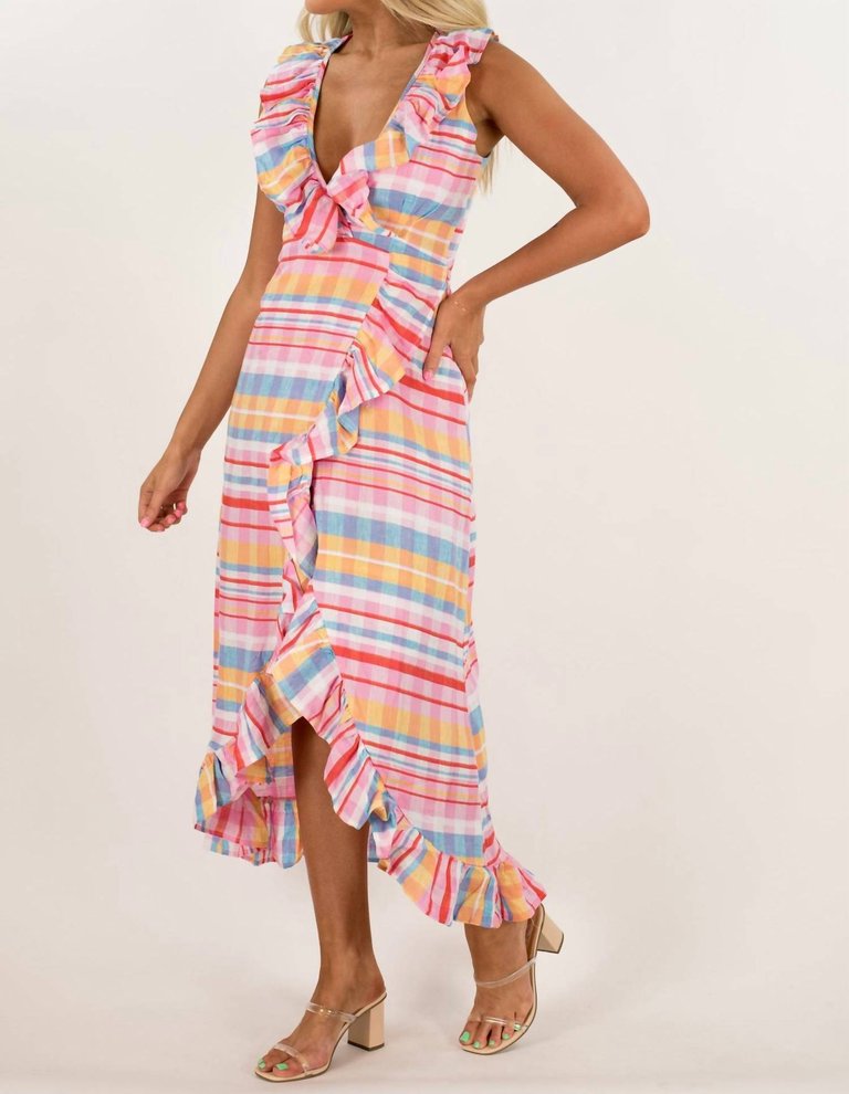 Long Wrap Dress In Spanish Plaid