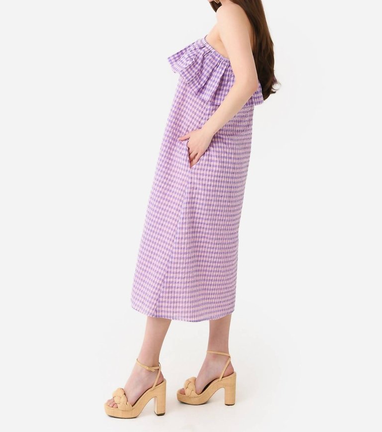 One-Shoulder Dress In Pink/Purple Check