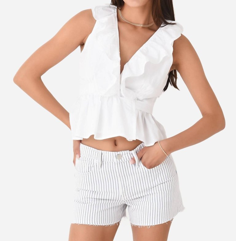 Ruffle Wrap Top In White - White