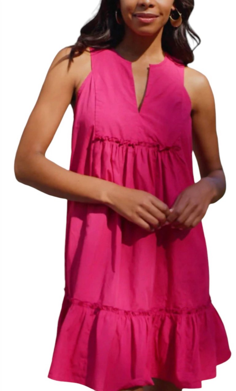 Short Tiered Dress In Magenta Poplin