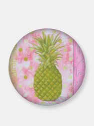 Fresh Pineapple Round Wall Art - Pink
