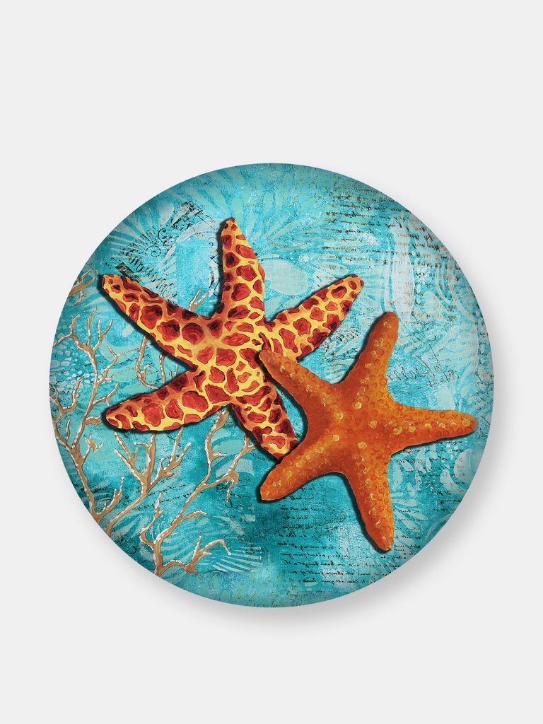 Starfish In The Sea Round Wall Art - Red