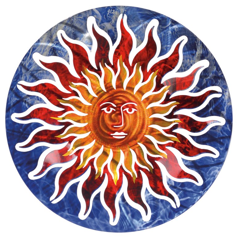 Sun Face Wall Art - Blue / Red