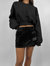 Velvet Cargo Pocket Mini Skirt In Black - Black