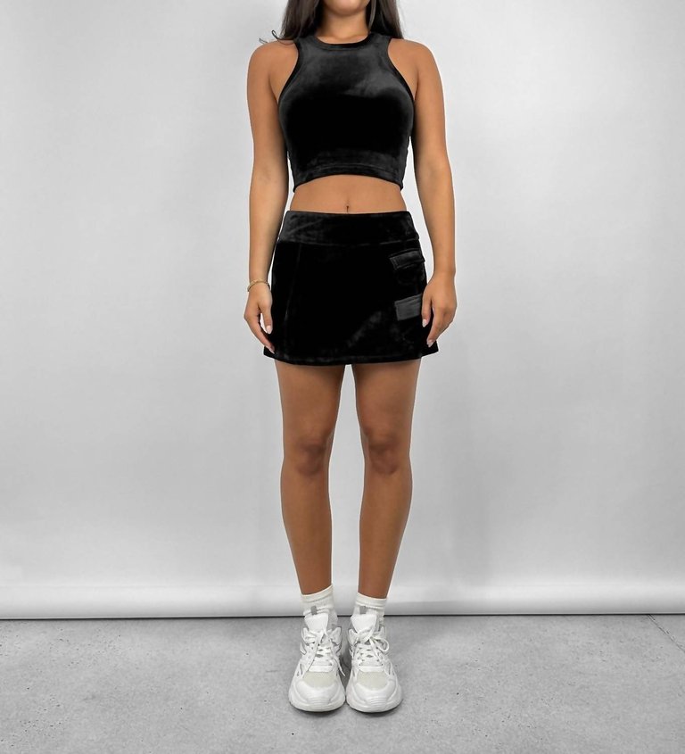 Velvet Cargo Pocket Mini Skirt In Black