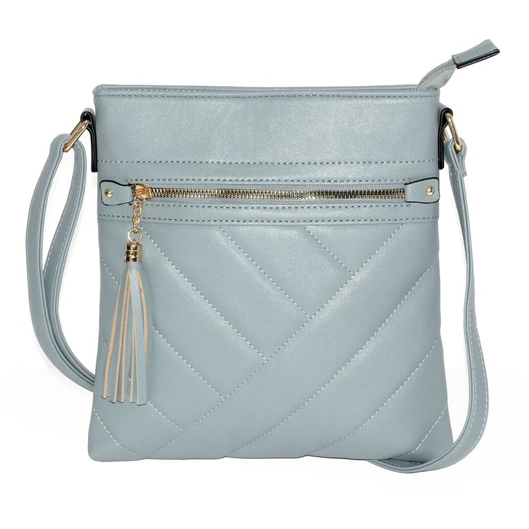 Ladies' Crossbody Bag With Quilt Design - Powder Blue