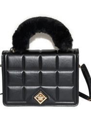Ladies Handbag With Faux Fur Handle - Black