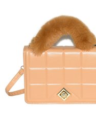 Ladies Handbag With Faux Fur Handle - Tan