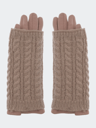 Ladies Knit Gloves With Cable Overlay Cuff - Camel