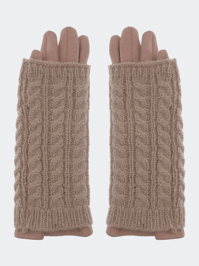 Ladies Knit Gloves With Cable Overlay Cuff - Camel