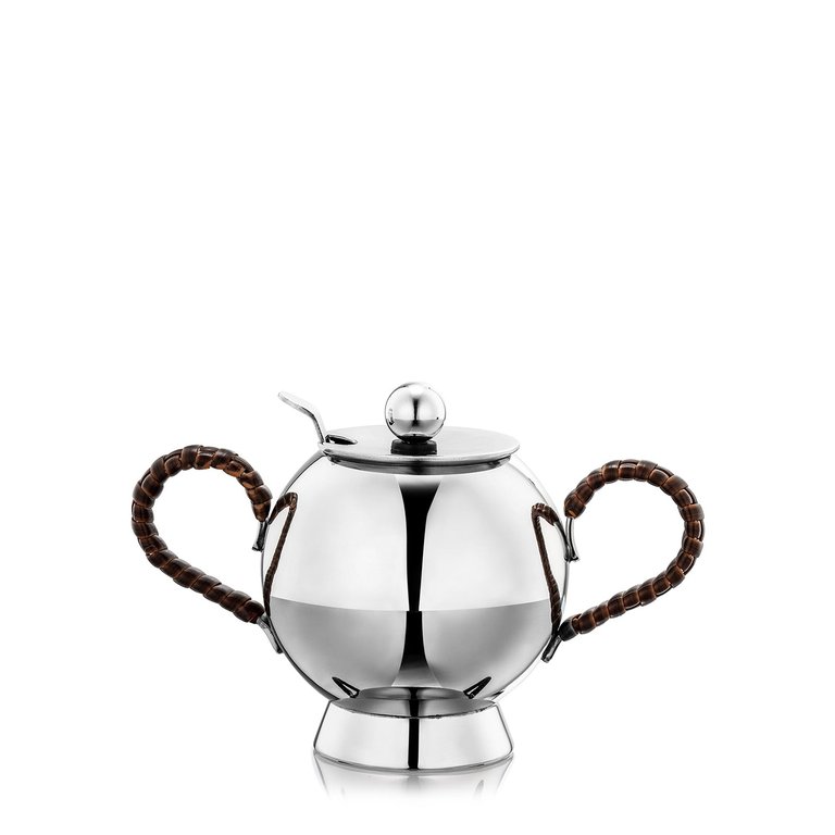 Spheres Sugar Bowl Wicker Handle - Silver