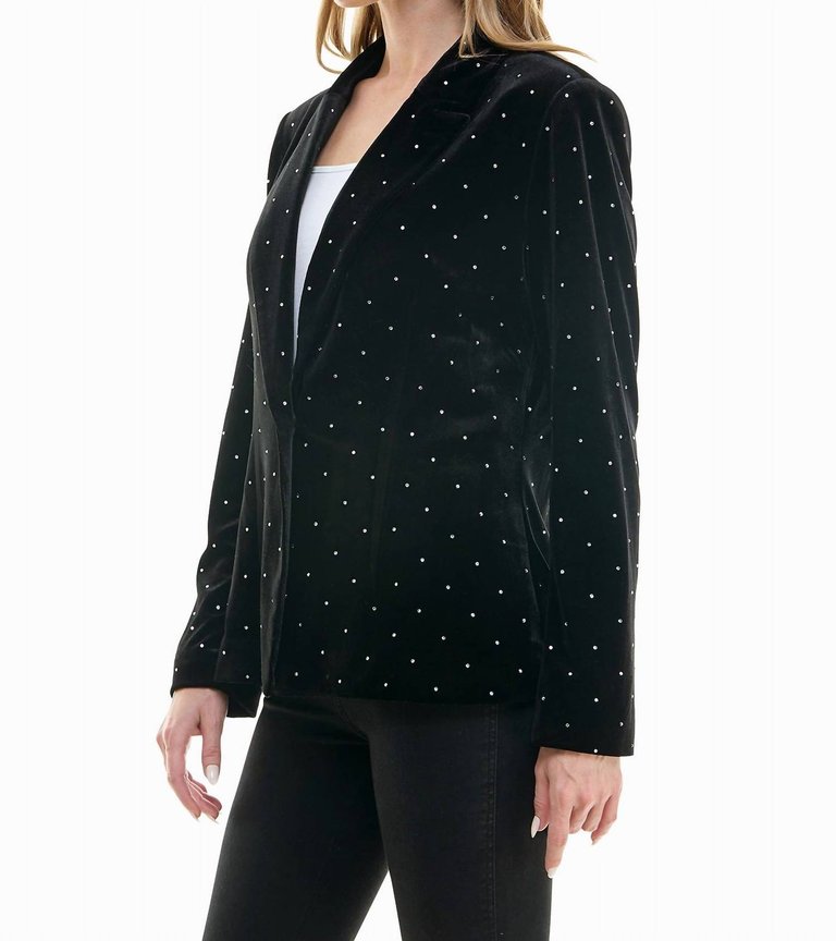 Estella Velvet Blazer In Very Black And Silver